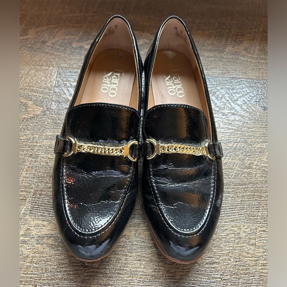 Franco Sarto Persephone Black Patent Leather Loafer with Gold Chain | 7M - Picture 1 of 7